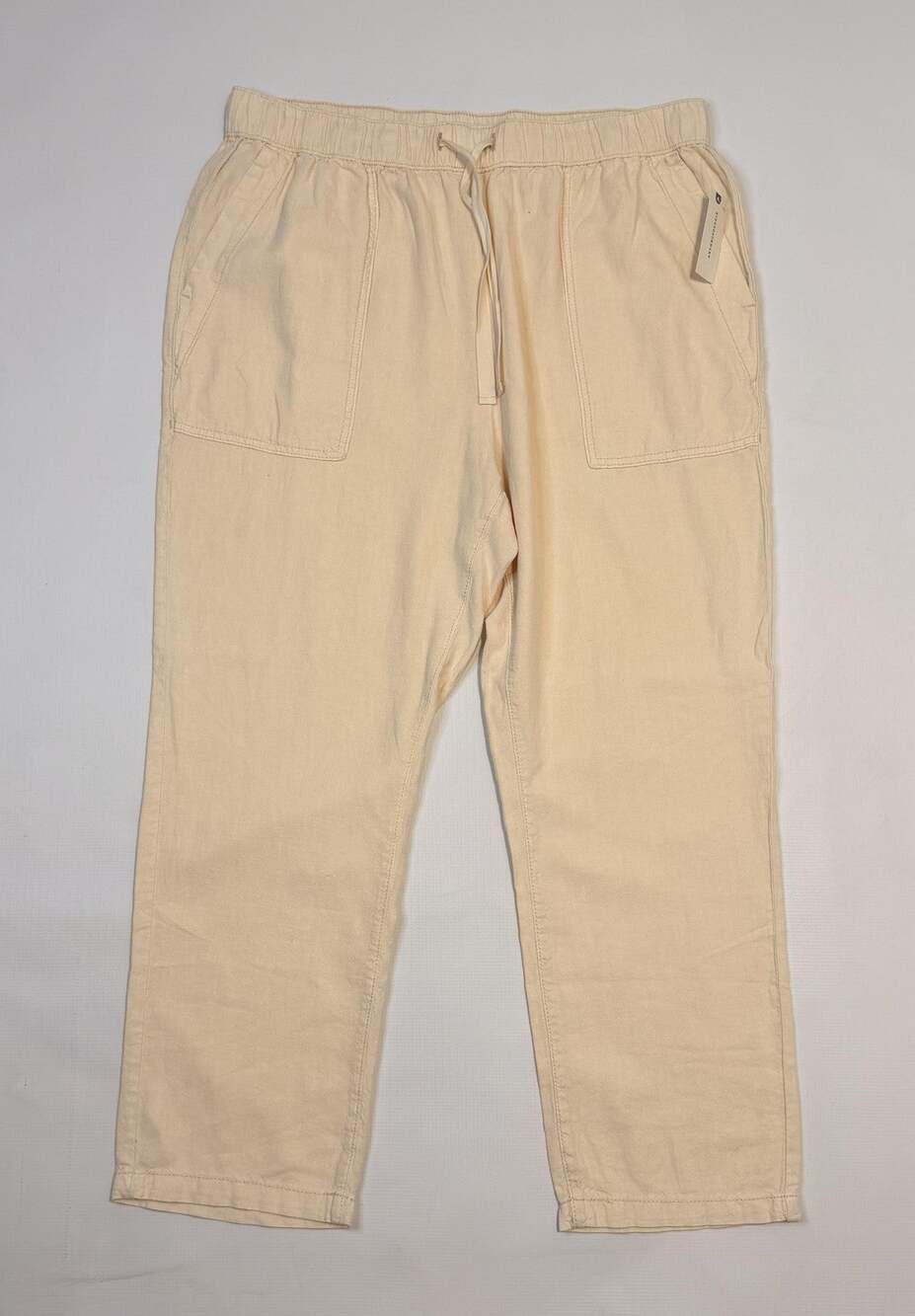 Pilcro Pants Womens Large White Linen Blend Jogger Elastic Waist Pockets Relaxed